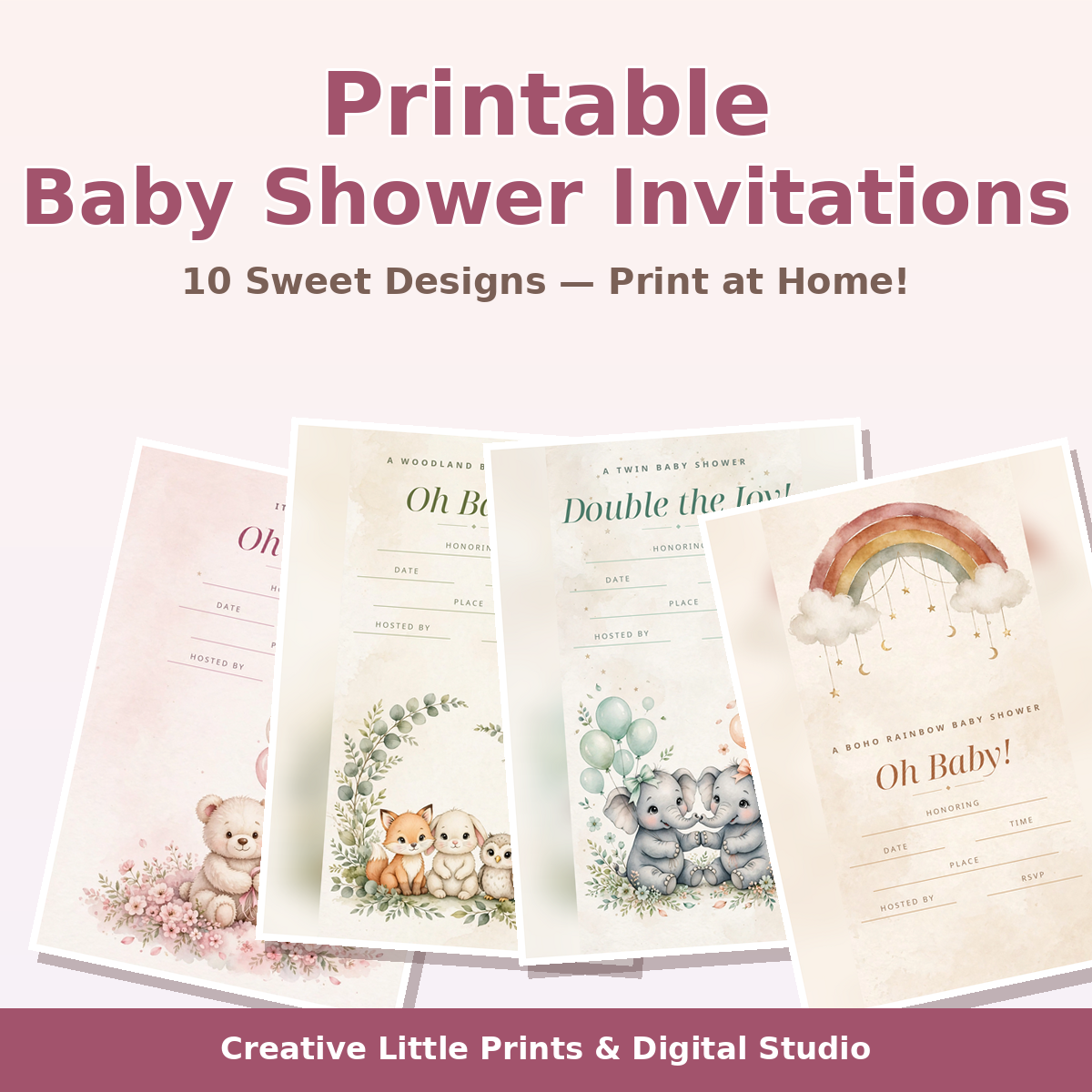 Printable Baby Shower Invitations — 10 Sweet Designs (5×7, Print at Home)