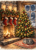 Printable Christmas Card — Cozy Fireplace Christmas (5×7, Print at Home)