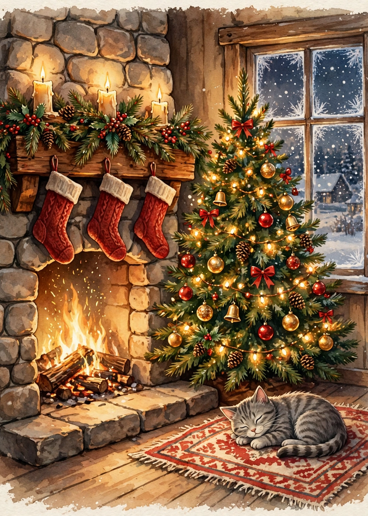Printable Christmas Card — Cozy Fireplace Christmas (5×7, Print at Home)