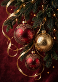 Printable Christmas Card — Elegant Gold & Red Ornaments (5×7, Print at Home)