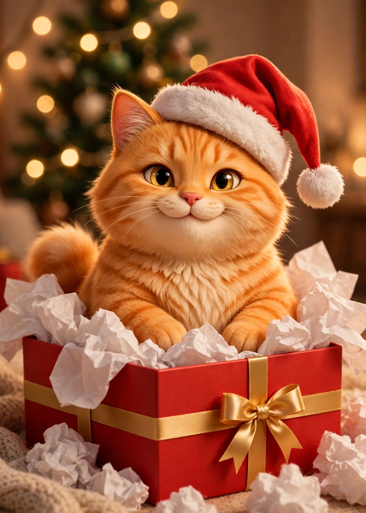 Printable Christmas Card — Cat in the Gift Box (5×7, Print at Home)