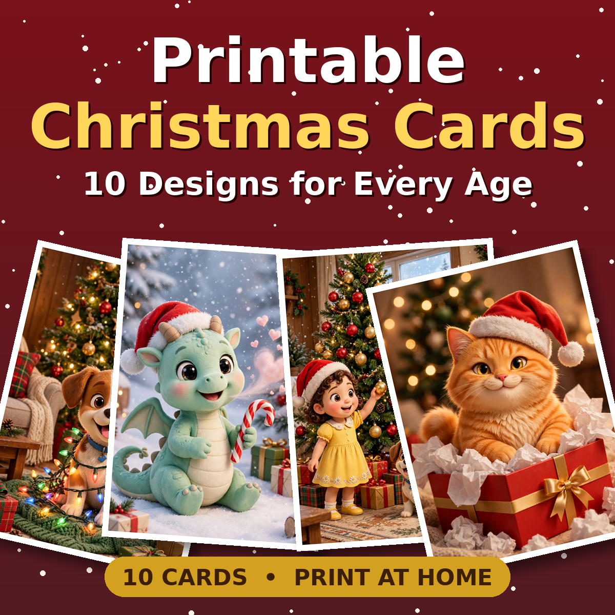 Printable Christmas Cards — Complete Set of 10 Designs (Every Age)
