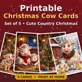 Christmas Cow Cards — Set of 5 Cute Country Christmas Cards