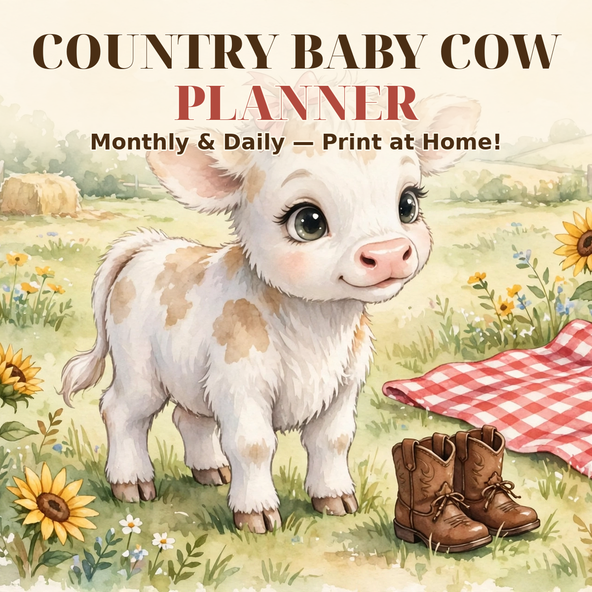Country Baby Cow Planner — Monthly & Daily Planner (Undated, Print at Home)