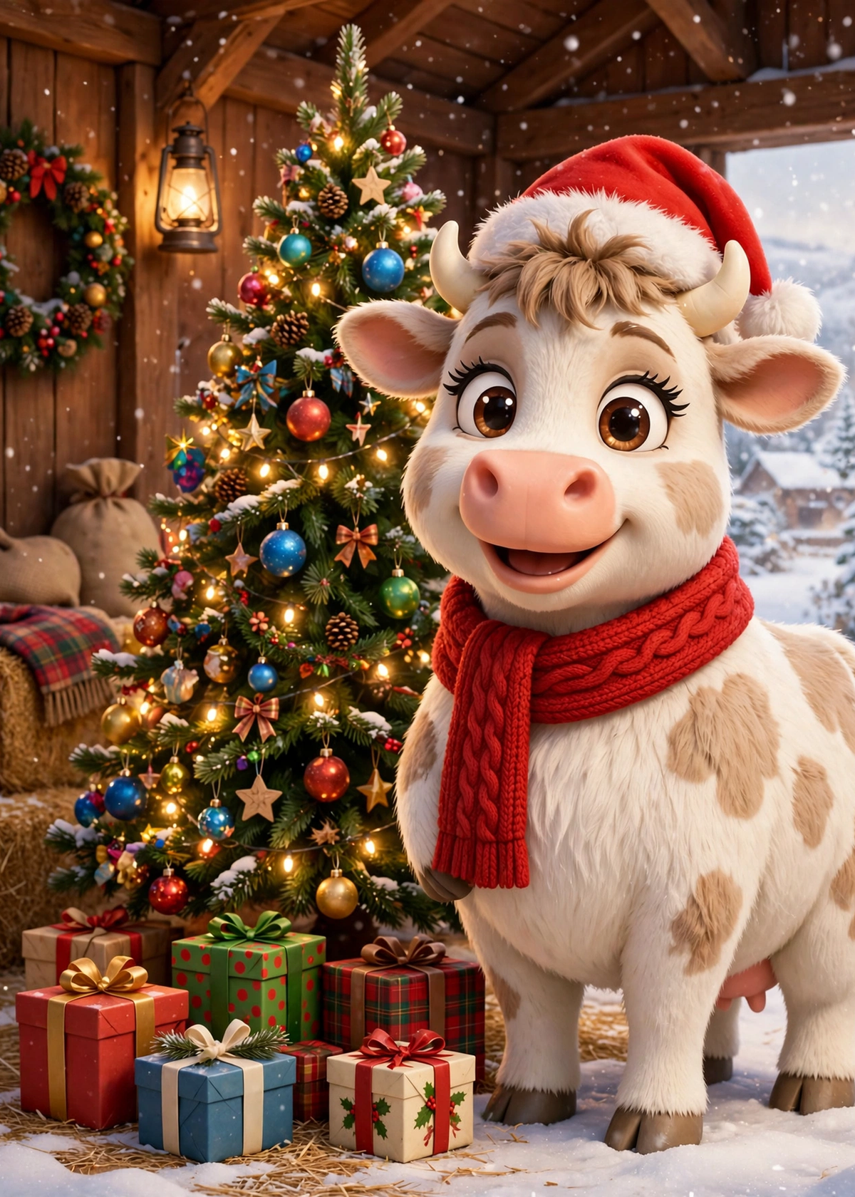 Printable Christmas Cow Card — Christmas Cow in a Santa Hat (5×7, Print at Home)