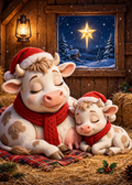 Printable Christmas Cow Card — Peaceful Barn Nap (5×7, Print at Home)