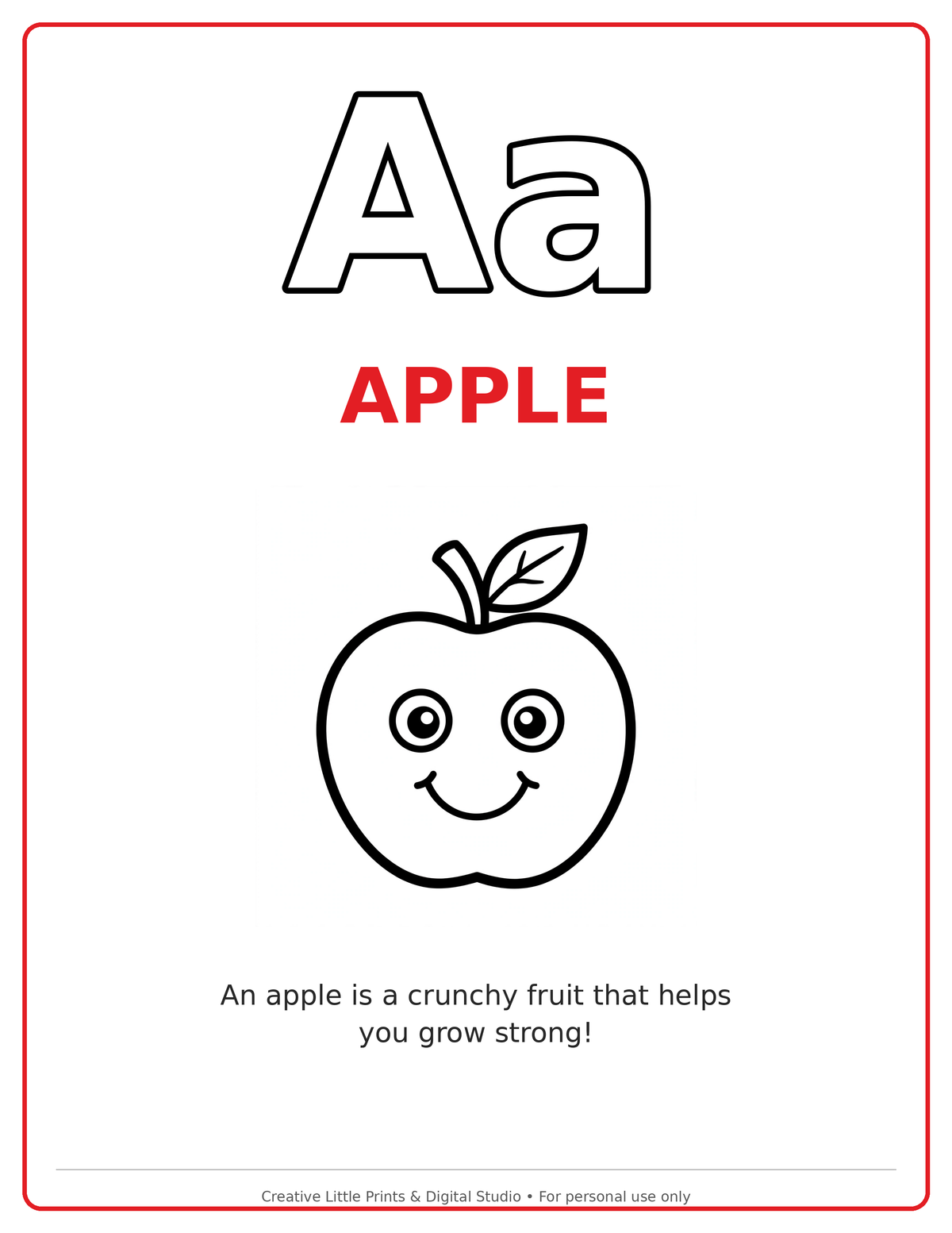 A Apple Coloring Page — Single Printable Page