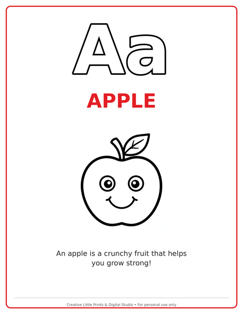 A Apple Coloring Page — Single Printable Page