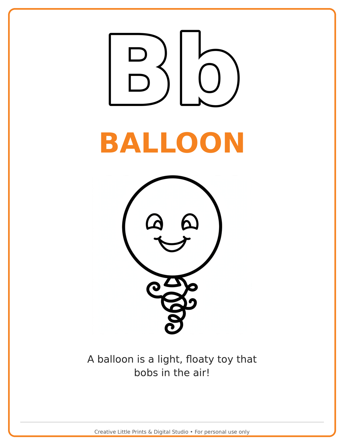 B Balloon Coloring Page — Single Printable Page