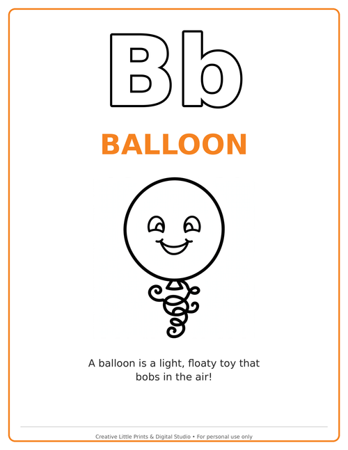 B Balloon Coloring Page — Single Printable Page