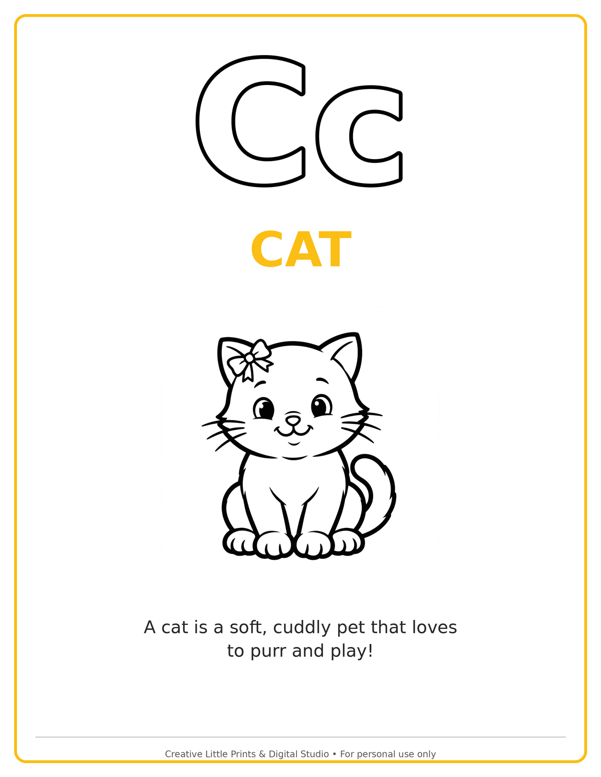 C Cat Coloring Page — Single Printable Page