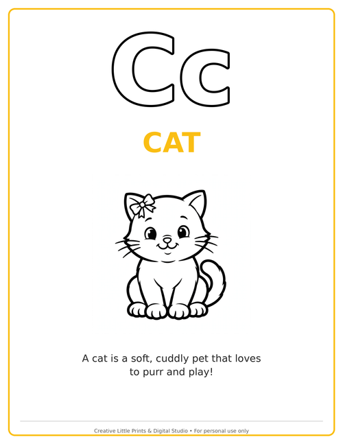 C Cat Coloring Page — Single Printable Page