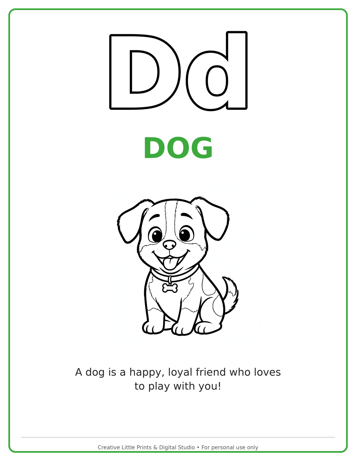 D Dog Coloring Page — Single Printable Page