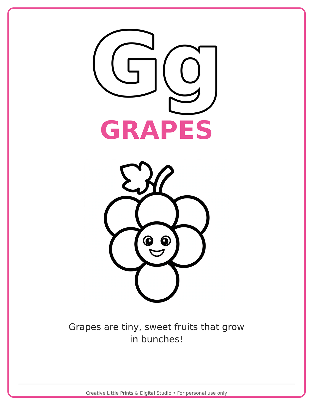 G Grapes Coloring Page — Single Printable Page