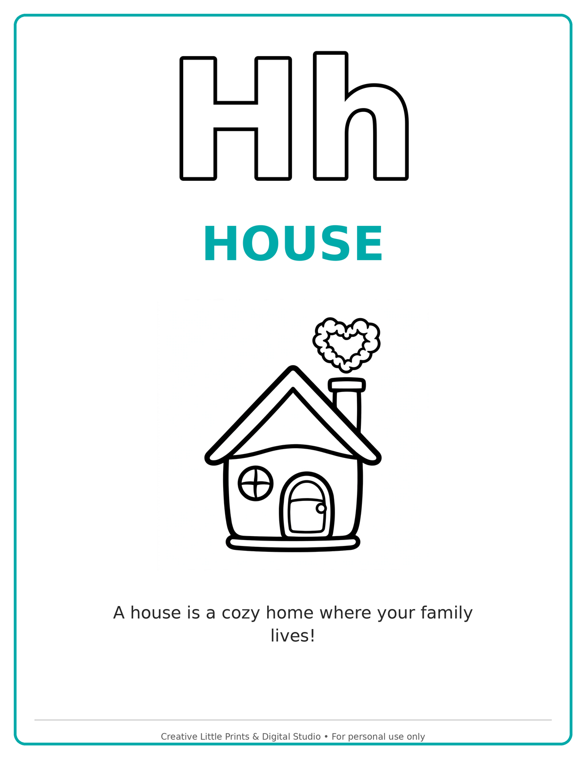 H House Coloring Page — Single Printable Page