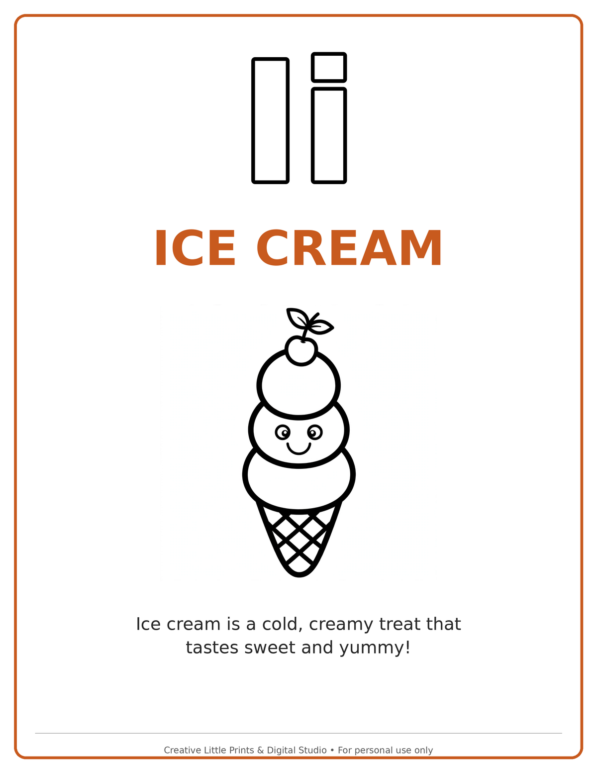 I Ice Cream Coloring Page — Single Printable Page