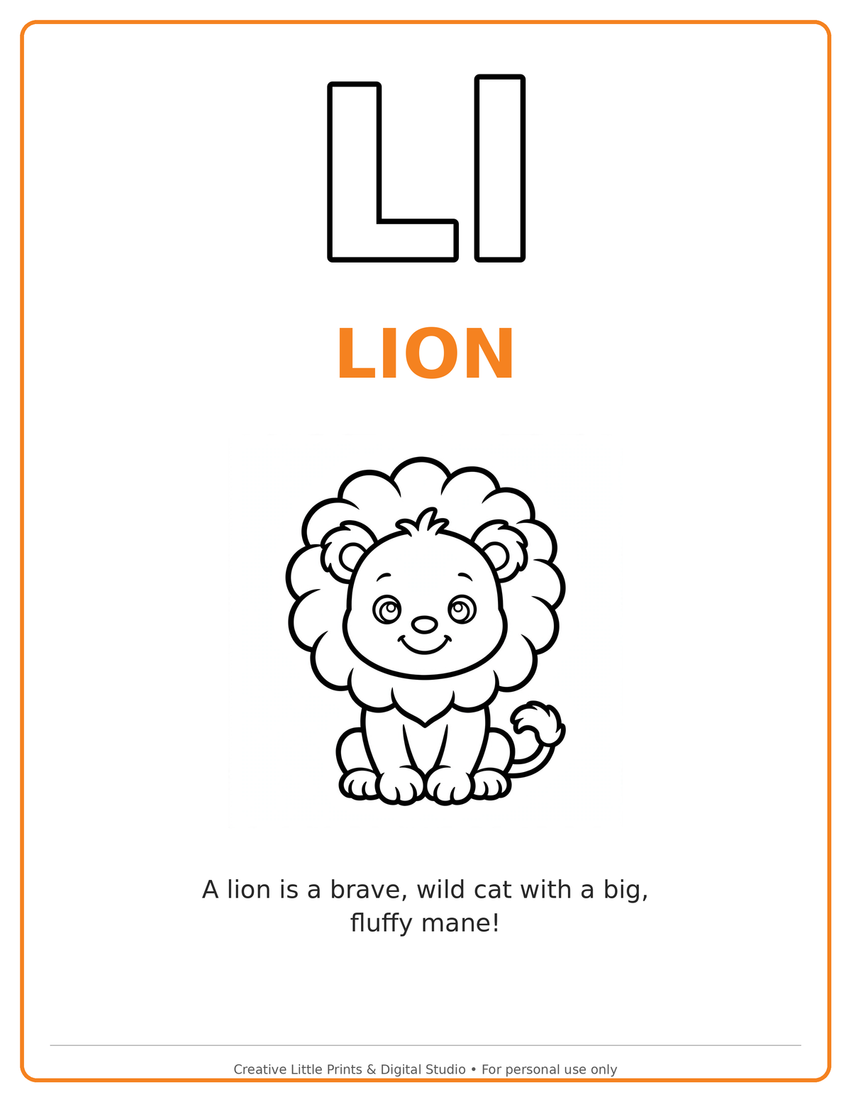 L Lion Coloring Page — Single Printable Page