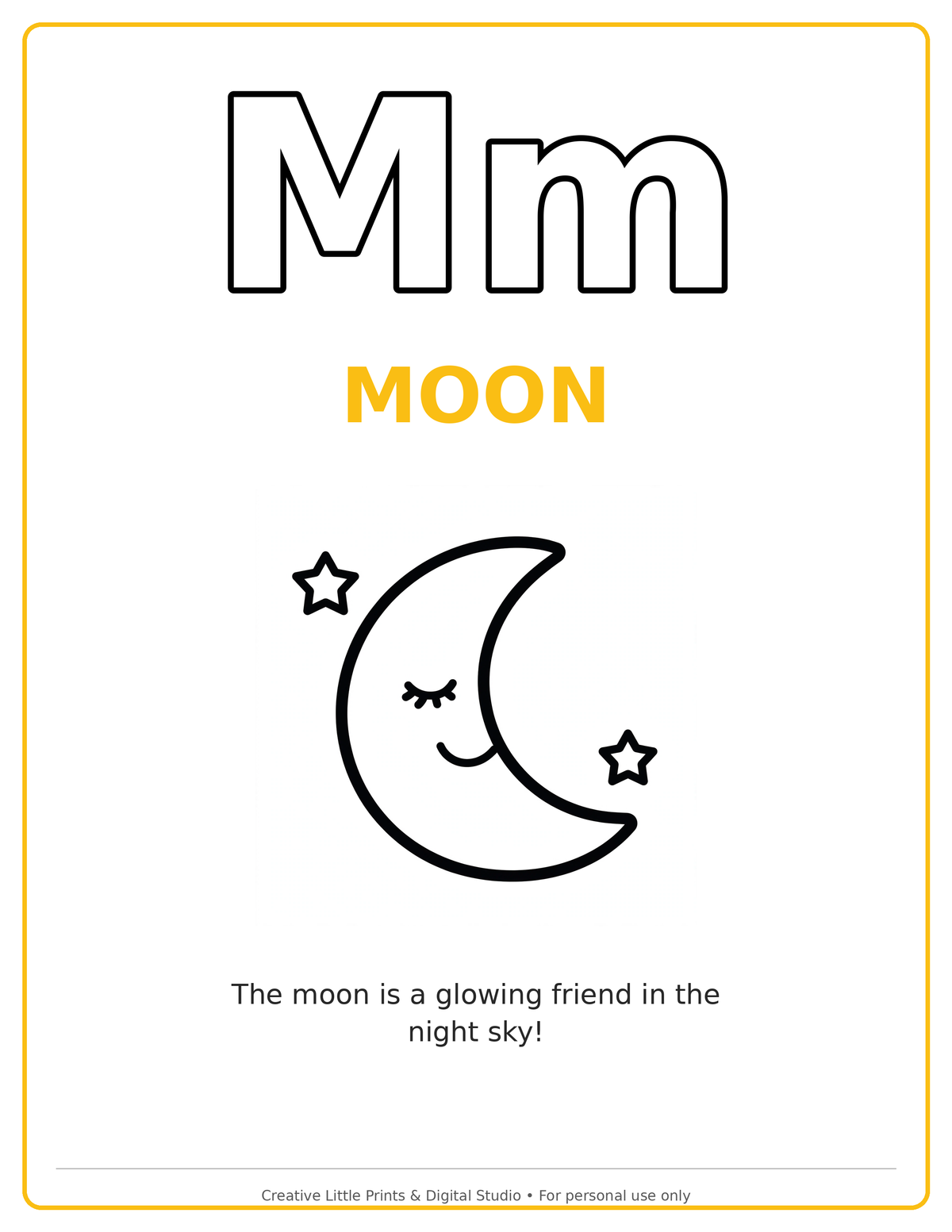 M Moon Coloring Page — Single Printable Page