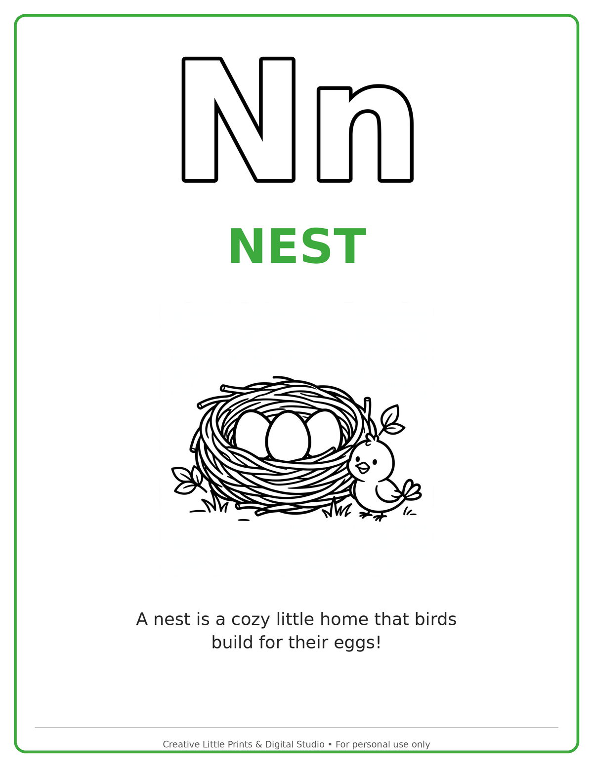 N Nest Coloring Page — Single Printable Page