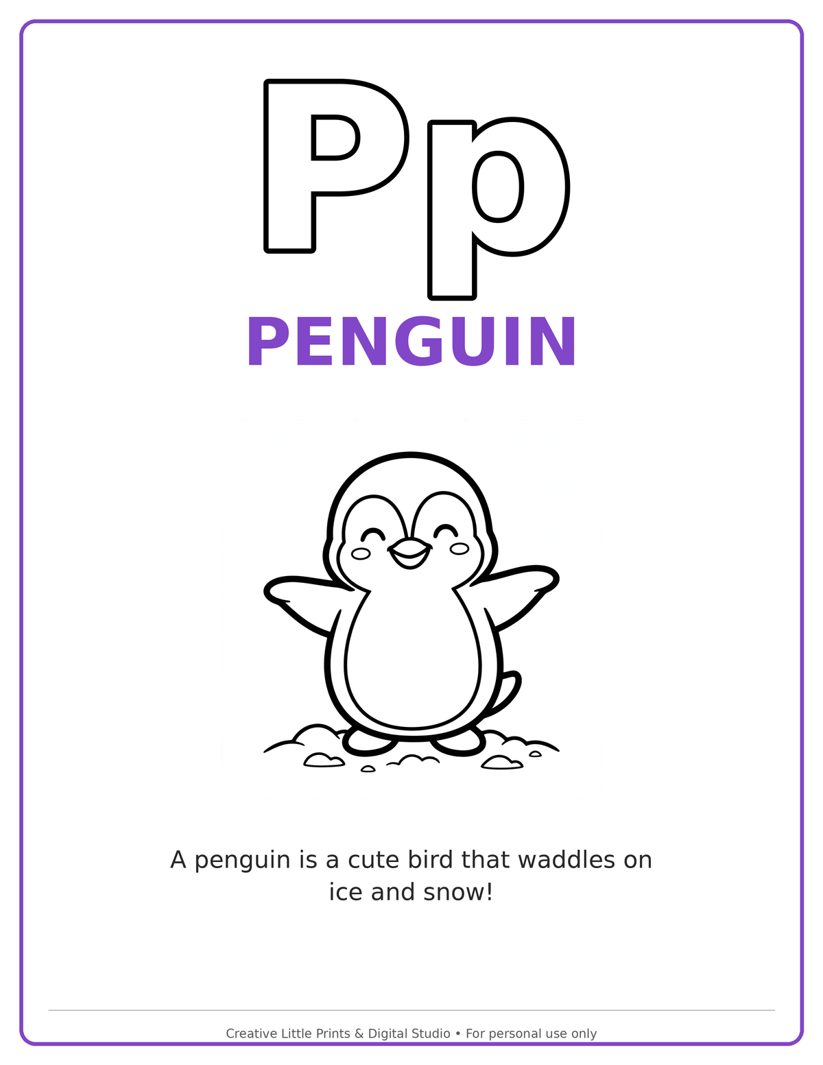 P Penguin Coloring Page — Single Printable Page