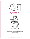 Q Queen Coloring Page — Single Printable Page