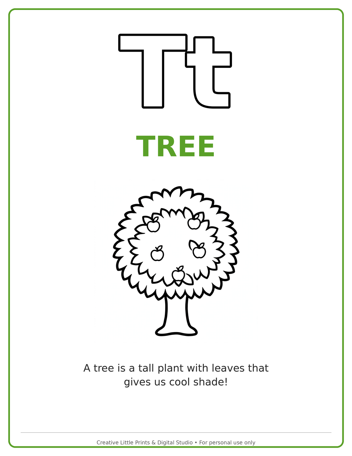 T Tree Coloring Page — Single Printable Page