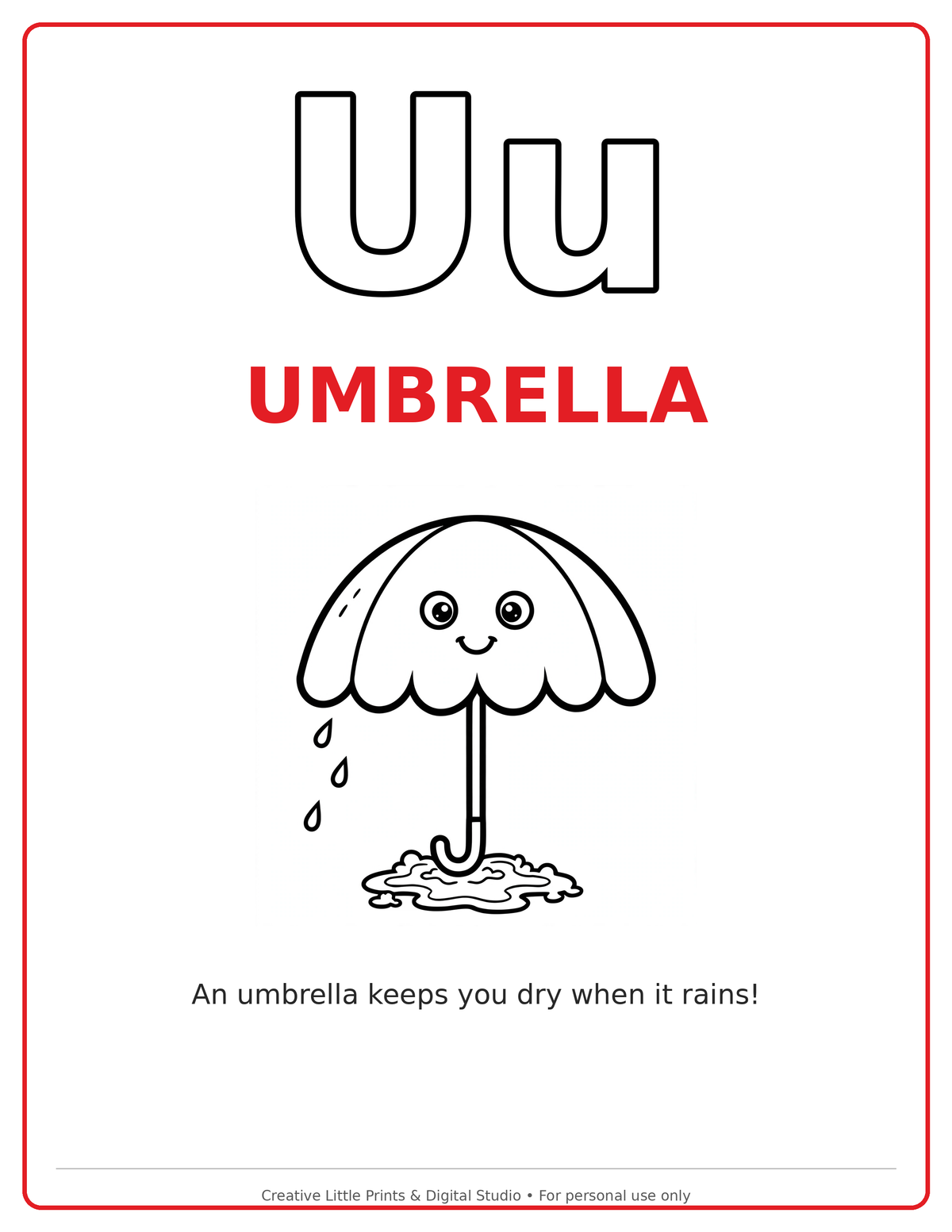 U Umbrella Coloring Page — Single Printable Page