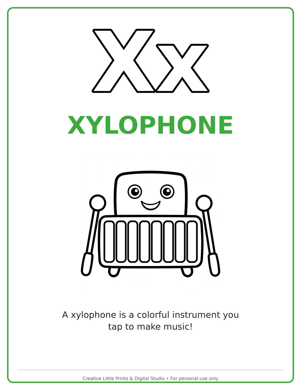 X Xylophone Coloring Page — Single Printable Page