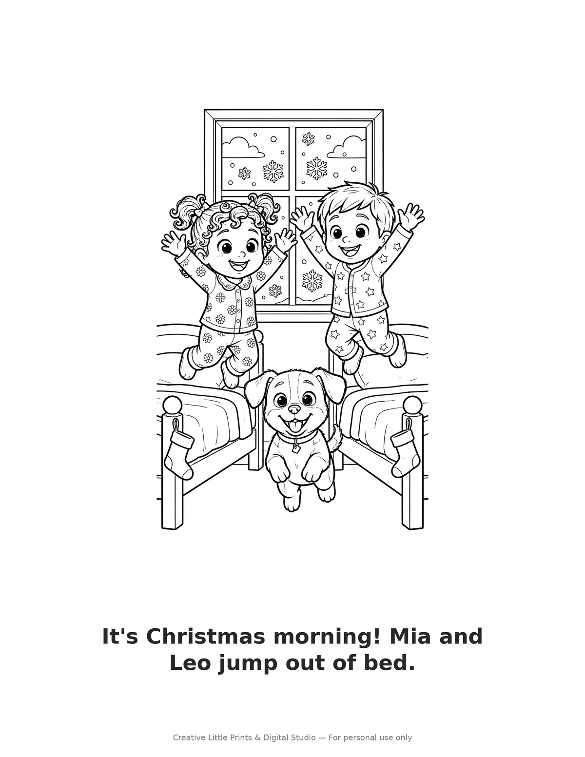 It's Christmas Morning! Coloring Page — Single Printable Page