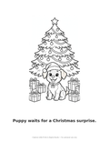 Puppy Waits for a Christmas Surprise Coloring Page — Single Printable Page