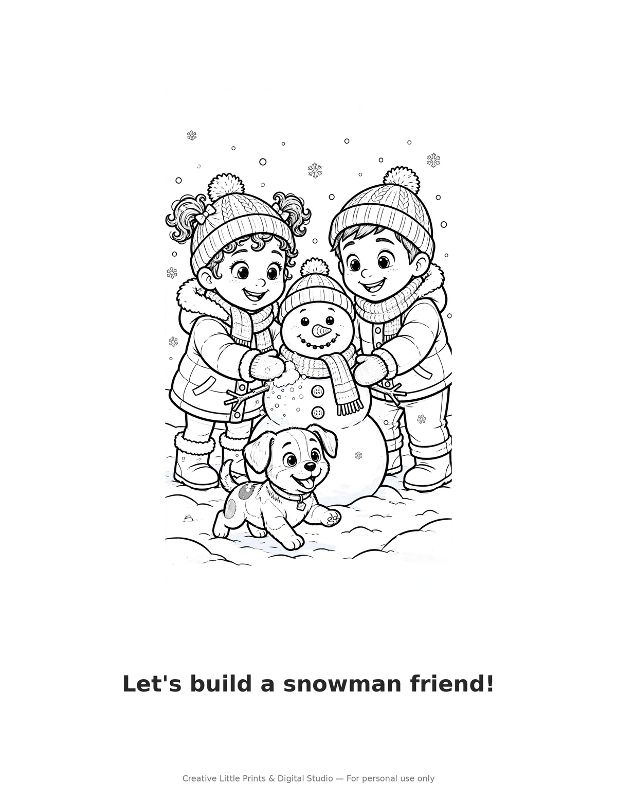 Let's Build a Snowman Friend! Coloring Page — Single Printable Page