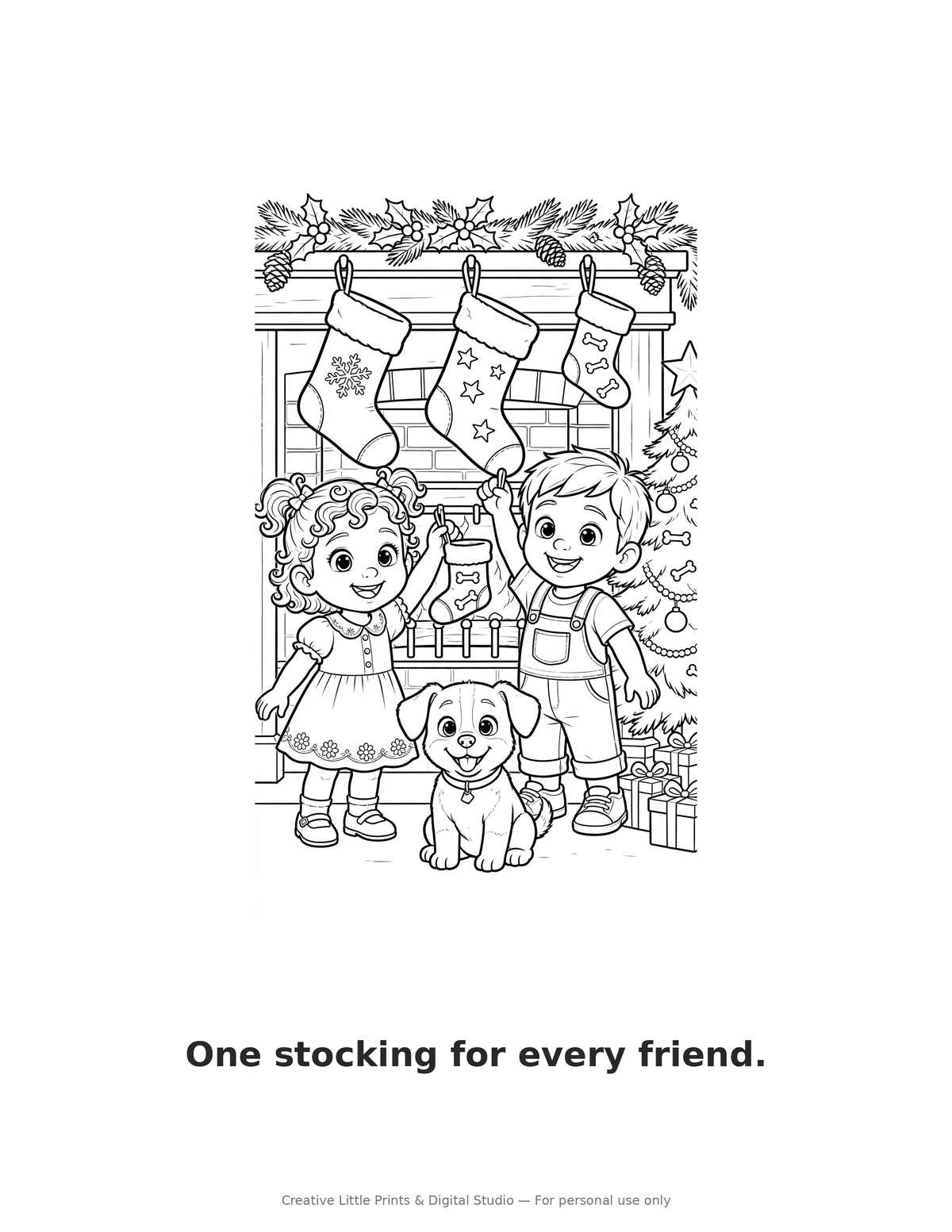 One Stocking for Every Friend Coloring Page — Single Printable Page