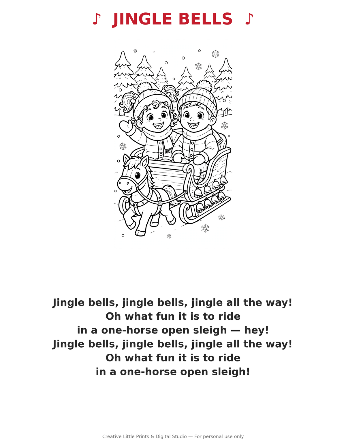 Jingle Bells Coloring Page — Single Printable Page