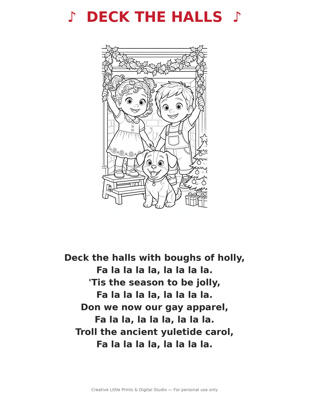Deck the Halls Coloring Page — Single Printable Page