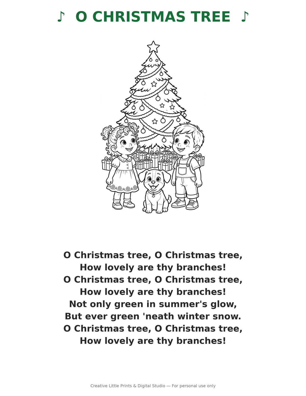 O Christmas Tree Coloring Page — Single Printable Page