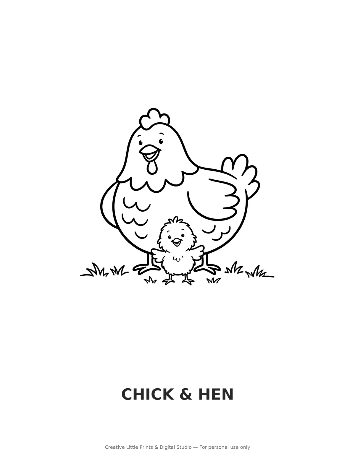 Chick & Hen Coloring Page — Single Printable Page