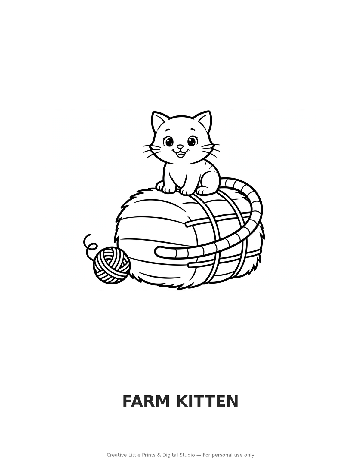 Farm Kitten Coloring Page — Single Printable Page