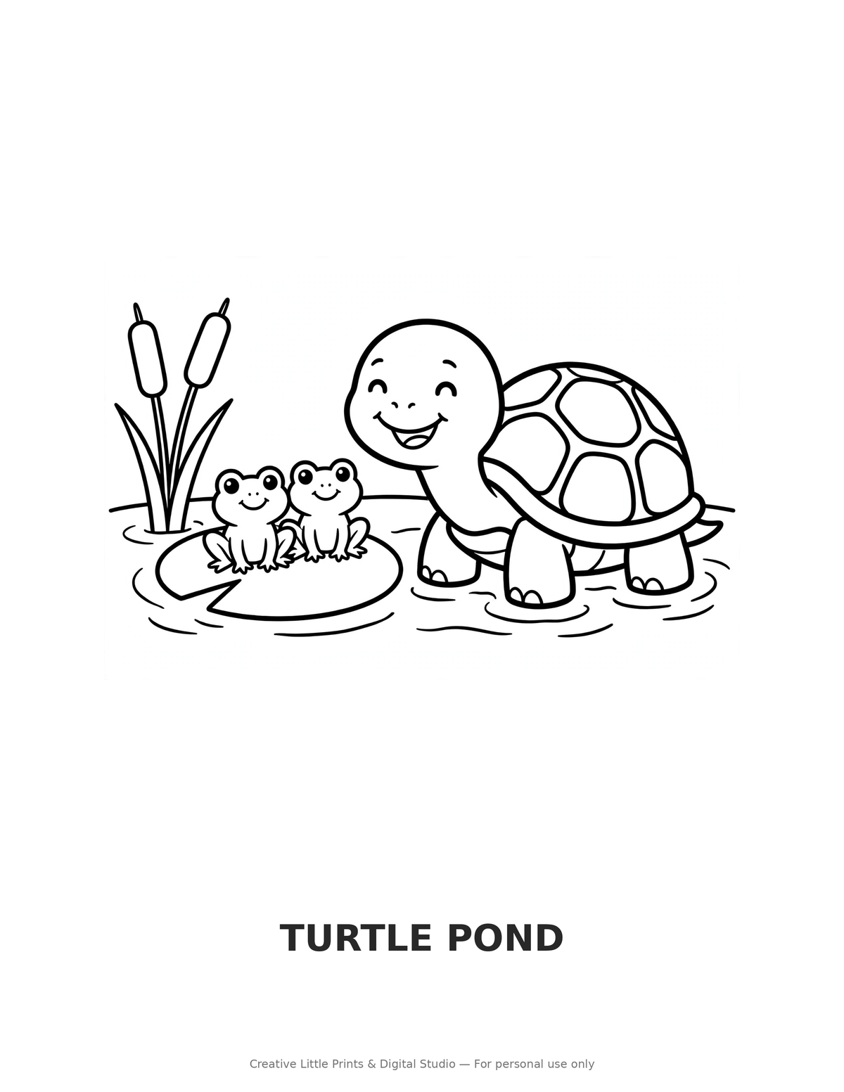 Turtle Pond Coloring Page — Single Printable Page
