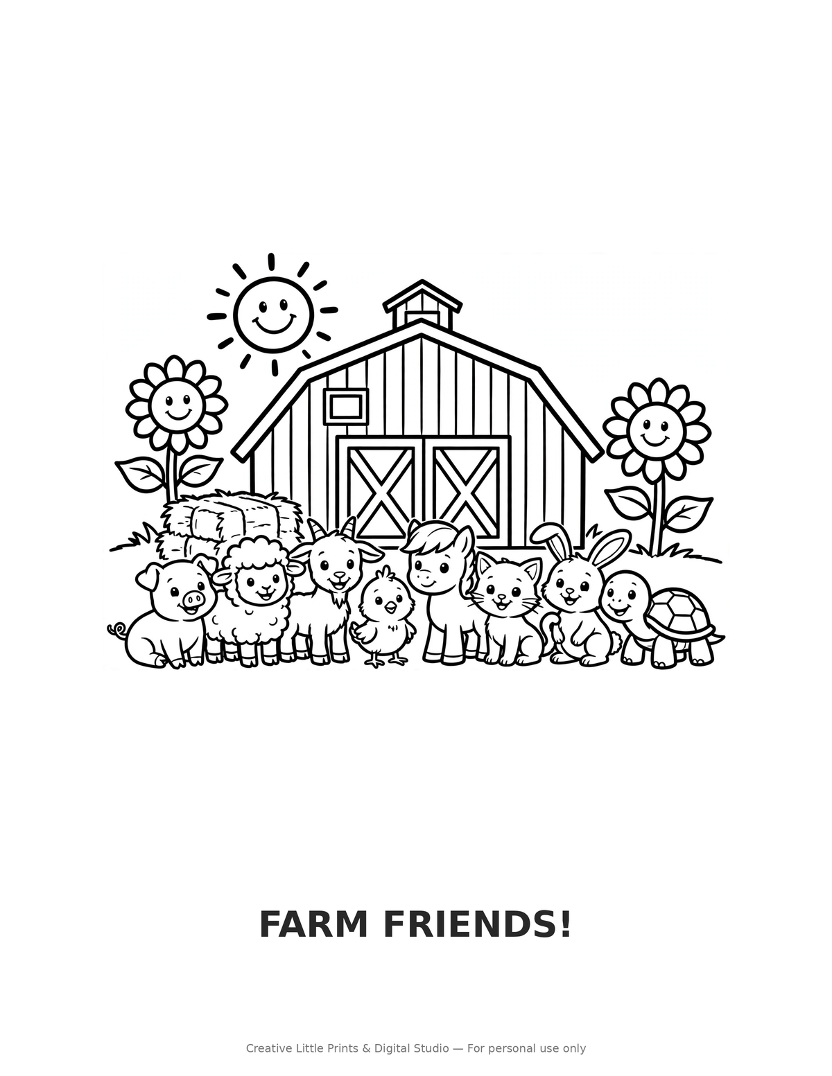 Farm Friends! Coloring Page — Single Printable Page