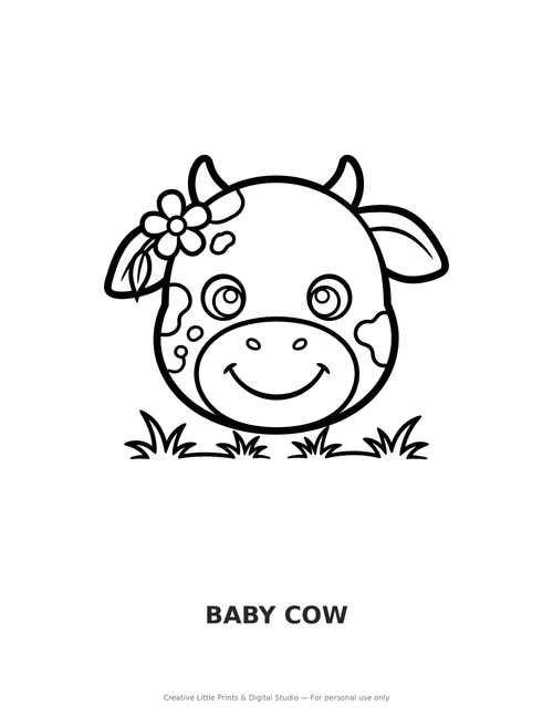 Baby Cow Coloring Page — Single Printable Page