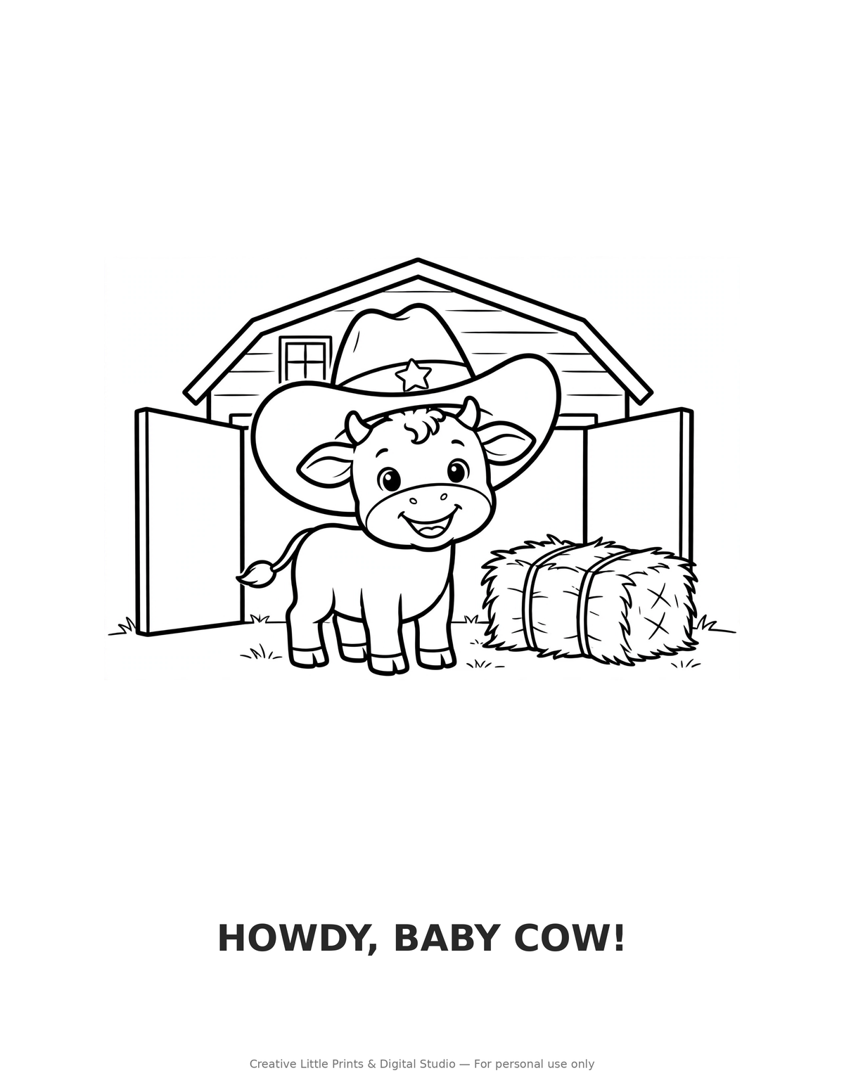 Howdy, Baby Cow! Coloring Page — Single Printable Page