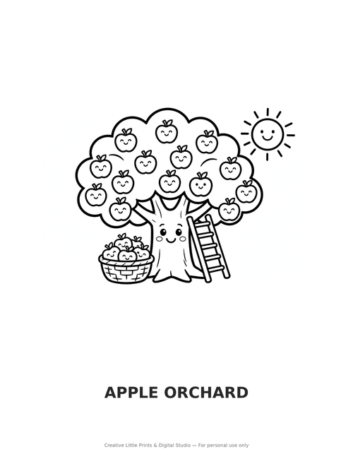 Apple Orchard Coloring Page — Single Printable Page
