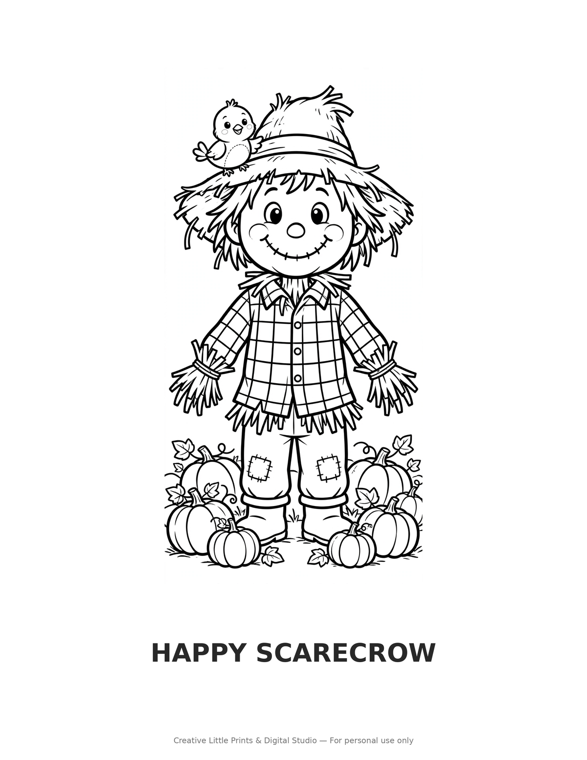 Happy Scarecrow Coloring Page — Single Printable Page
