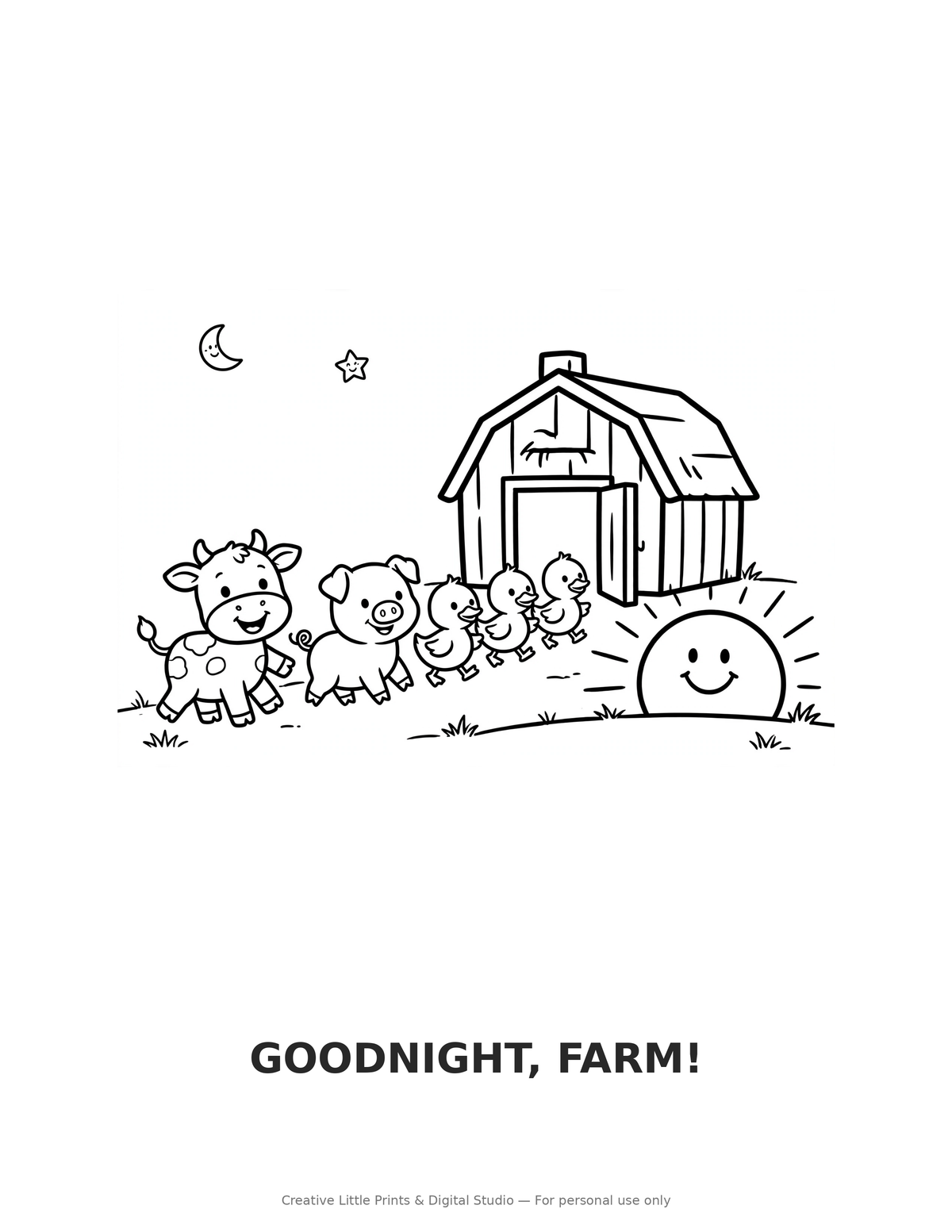 Goodnight, Farm! Coloring Page — Single Printable Page