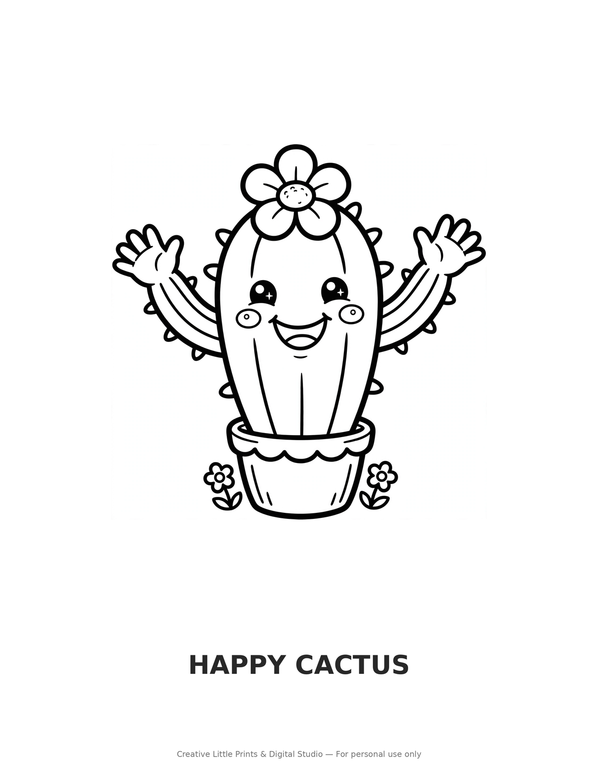 Happy Cactus Coloring Page — Single Printable Page