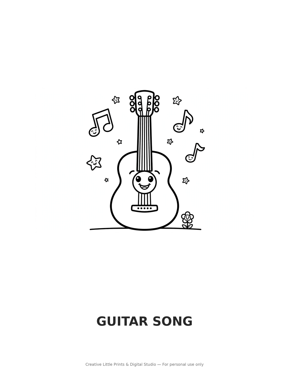 Guitar Song Coloring Page — Single Printable Page
