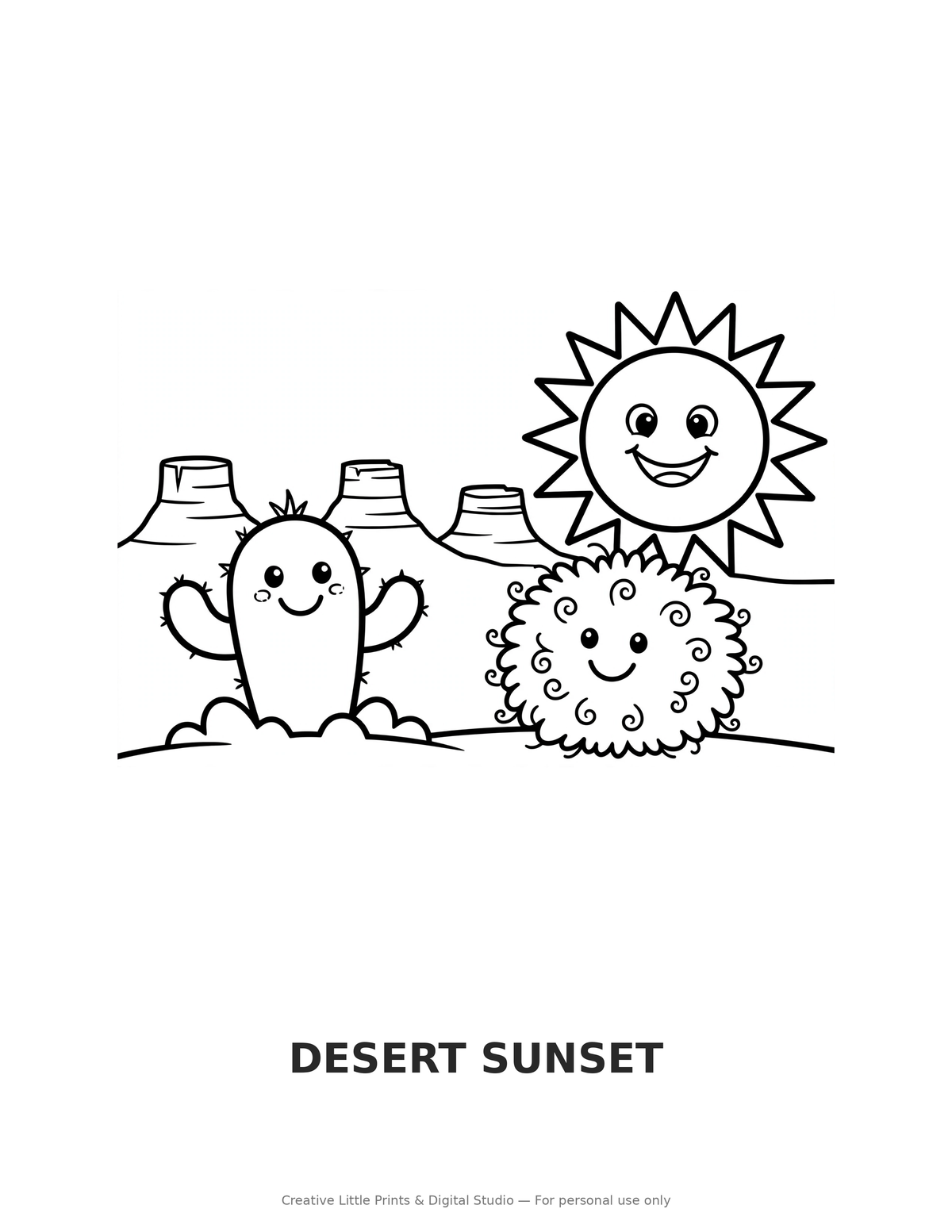 Desert Sunset Coloring Page — Single Printable Page