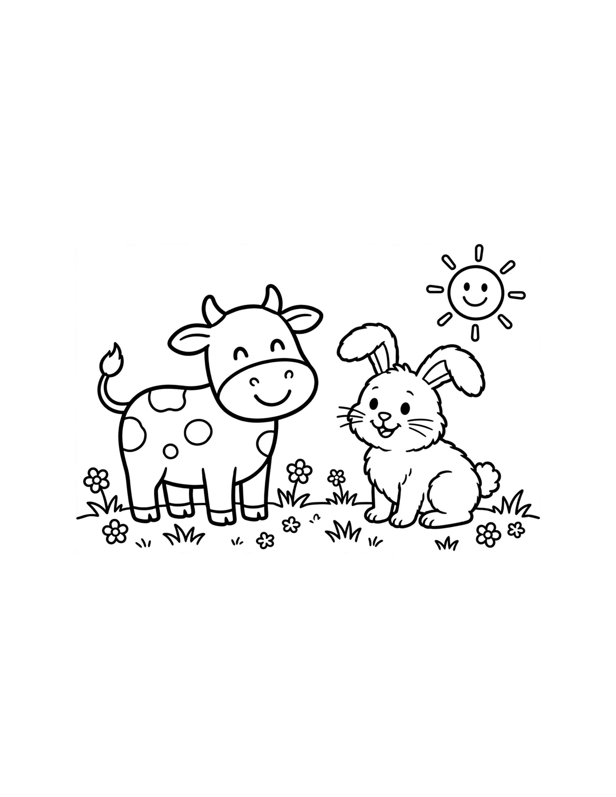 Cow & Bunny Coloring Page — Single Printable Page
