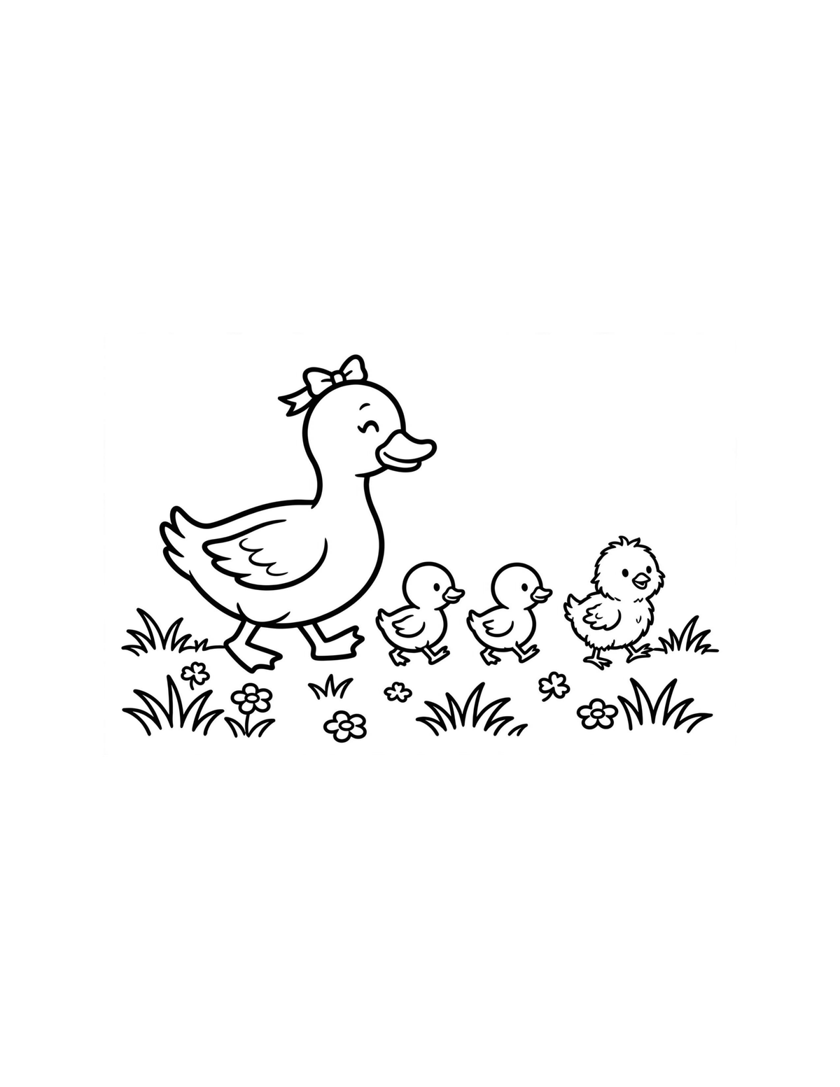Duck & Ducklings Coloring Page — Single Printable Page