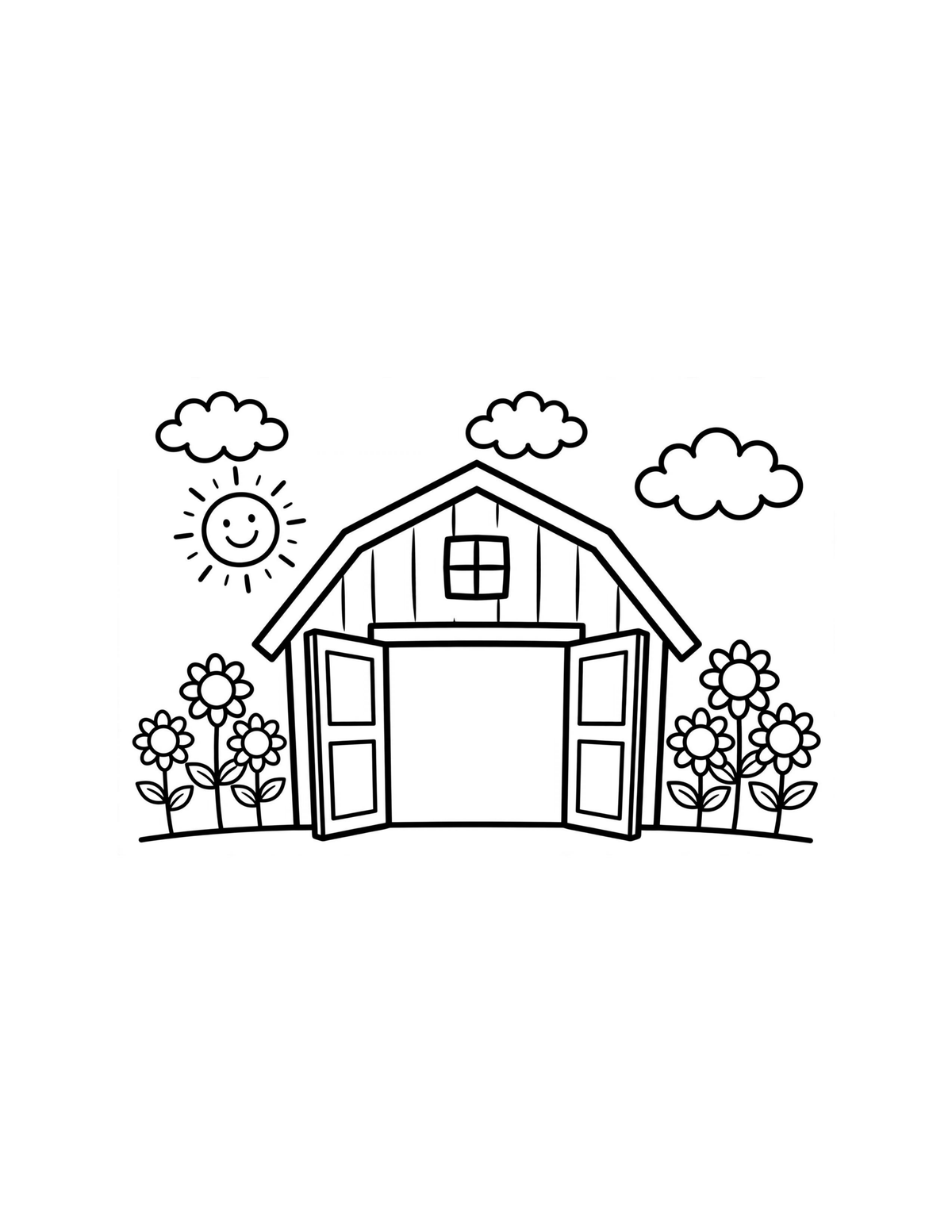Big Red Barn Coloring Page — Single Printable Page
